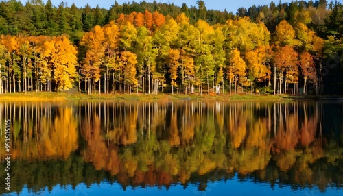 Trees reflected in the water in Autumn