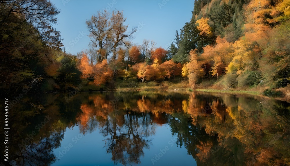 Trees reflected in the water in Autumn Trees reflected in the water in Autumn