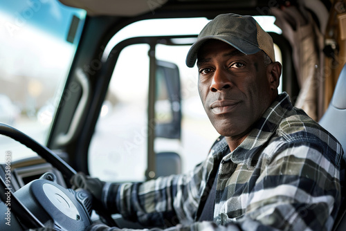 Black male truck driver, generative ai image,