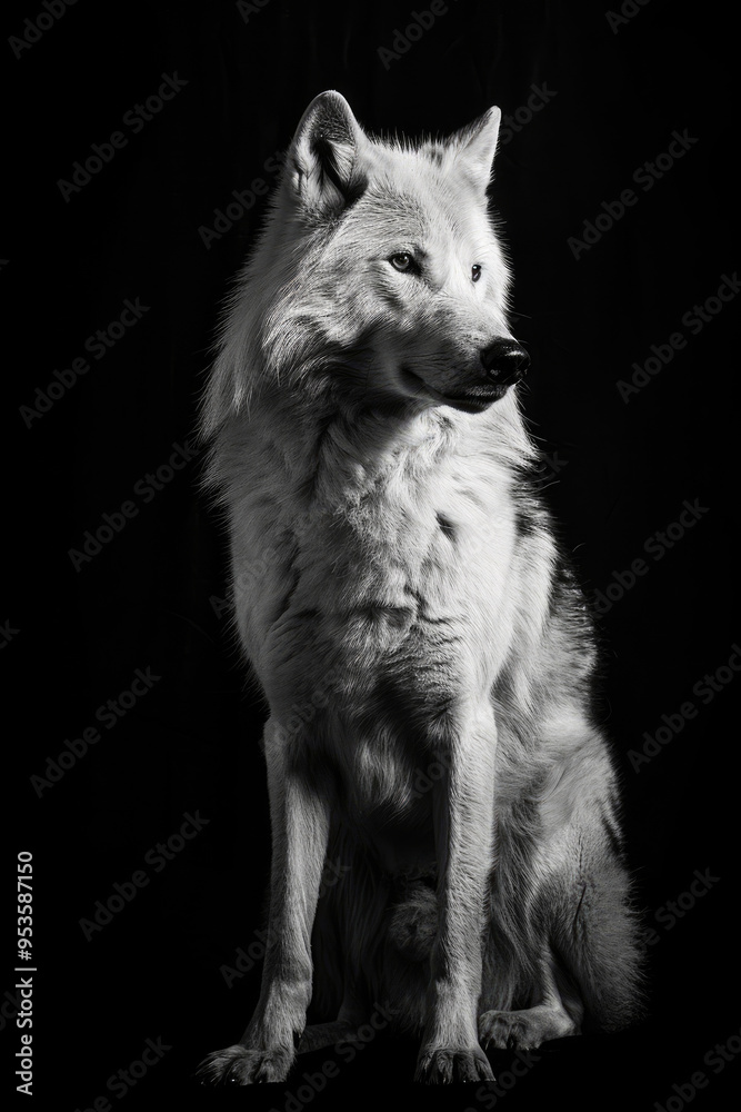 portrait studio photograph of tundra wolf black and white portrait studio photograph of tundra wolf black and white
