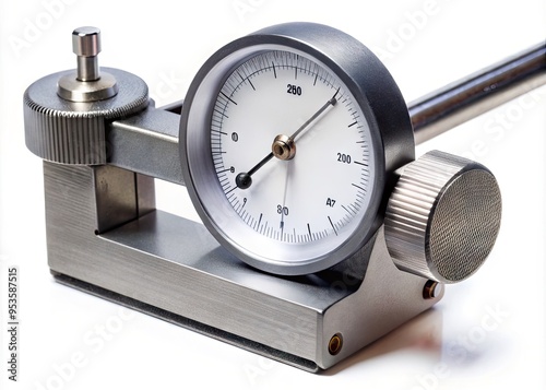 A close-up of a precision measurement tool with a adjustable jaw and dial indicator, used to measure distances and thicknesses with high accuracy. photo