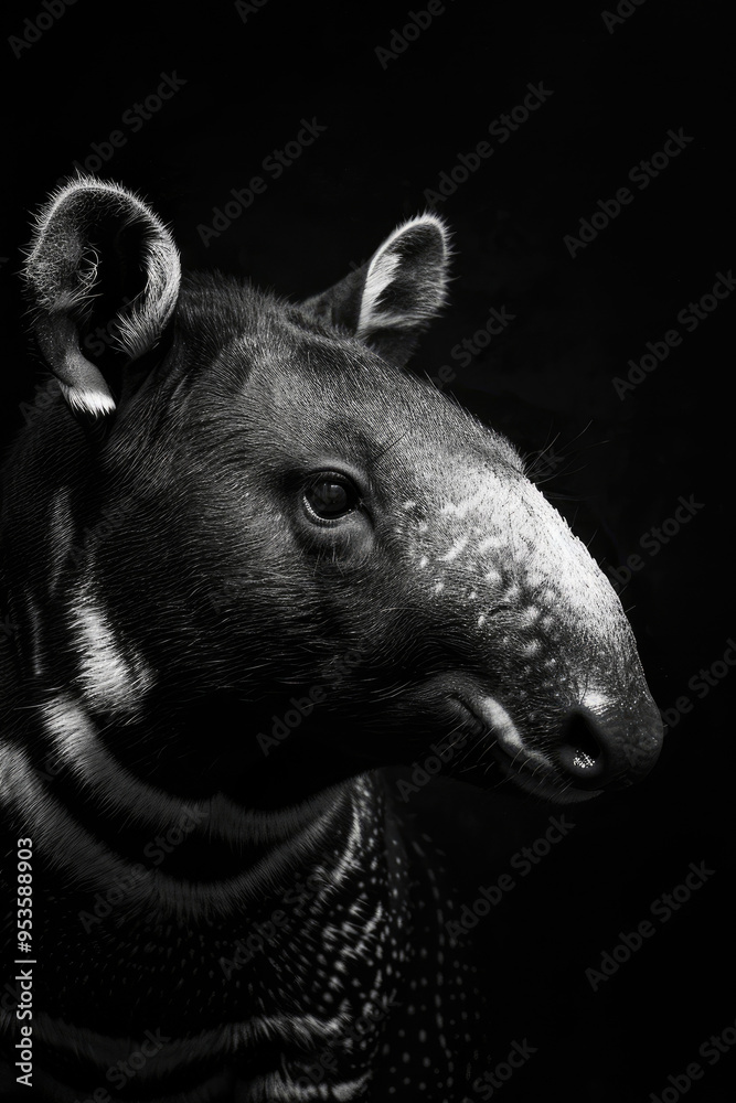 portrait studio photograph of tapir black and white portrait studio photograph of tapir black and white