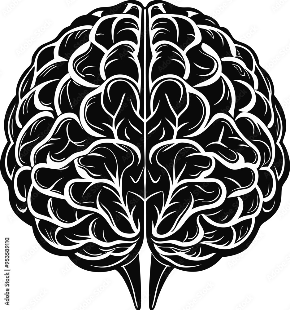 human brain silhouette vector, brain with cerebrum side black and white ...