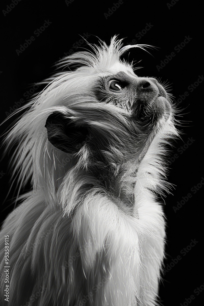 Naklejka premium portrait studio photograph of tamarin black and white