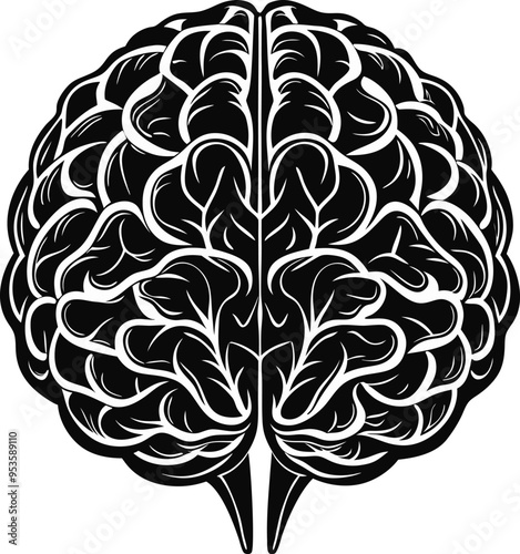 human brain silhouette vector, brain with cerebrum side black and white outline, human brain icon.