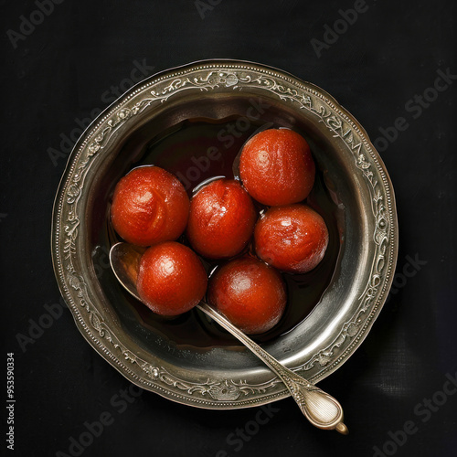 Indian sweets called gulab jamun on diwali festival photo