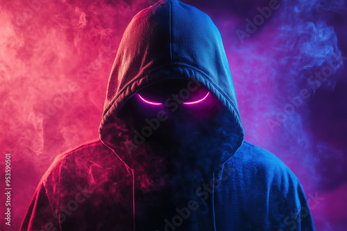 Blank black hood with neon effect for gamer player  photo