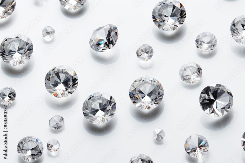 Sparkling diamonds scattered on white background Sparkling diamonds scattered on white background