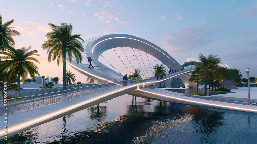 Obraz premium Modern Architecture Design Spiral Bridge Dubai. Modern architecture Design Concept Dubai Spiral Bridge new attraction of Water Canal Business bay famous Travel Destination 