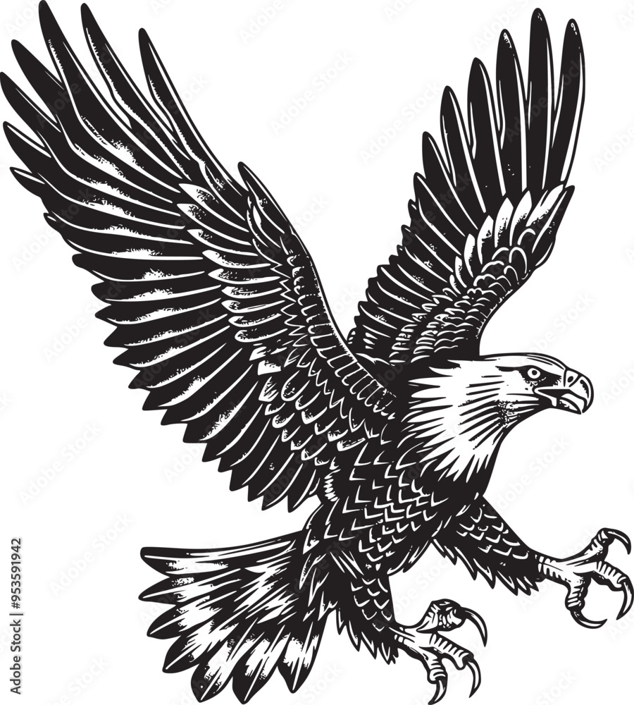 Fototapeta premium Soaring Eagle: A Powerful Vintage-Style Vector Illustration