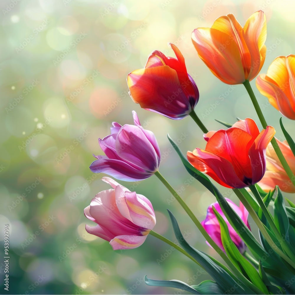 Fototapeta premium Colorful tulips against blue sky