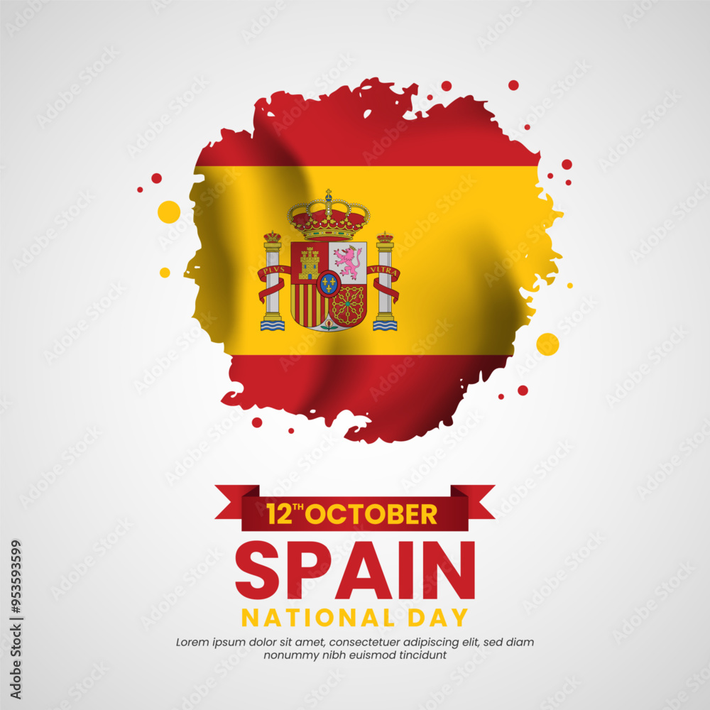 Obraz premium National Day of Spain, October 12 with brush grunge style background on white background
