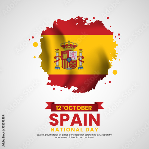 National Day of Spain, October 12 with brush grunge style background on white background