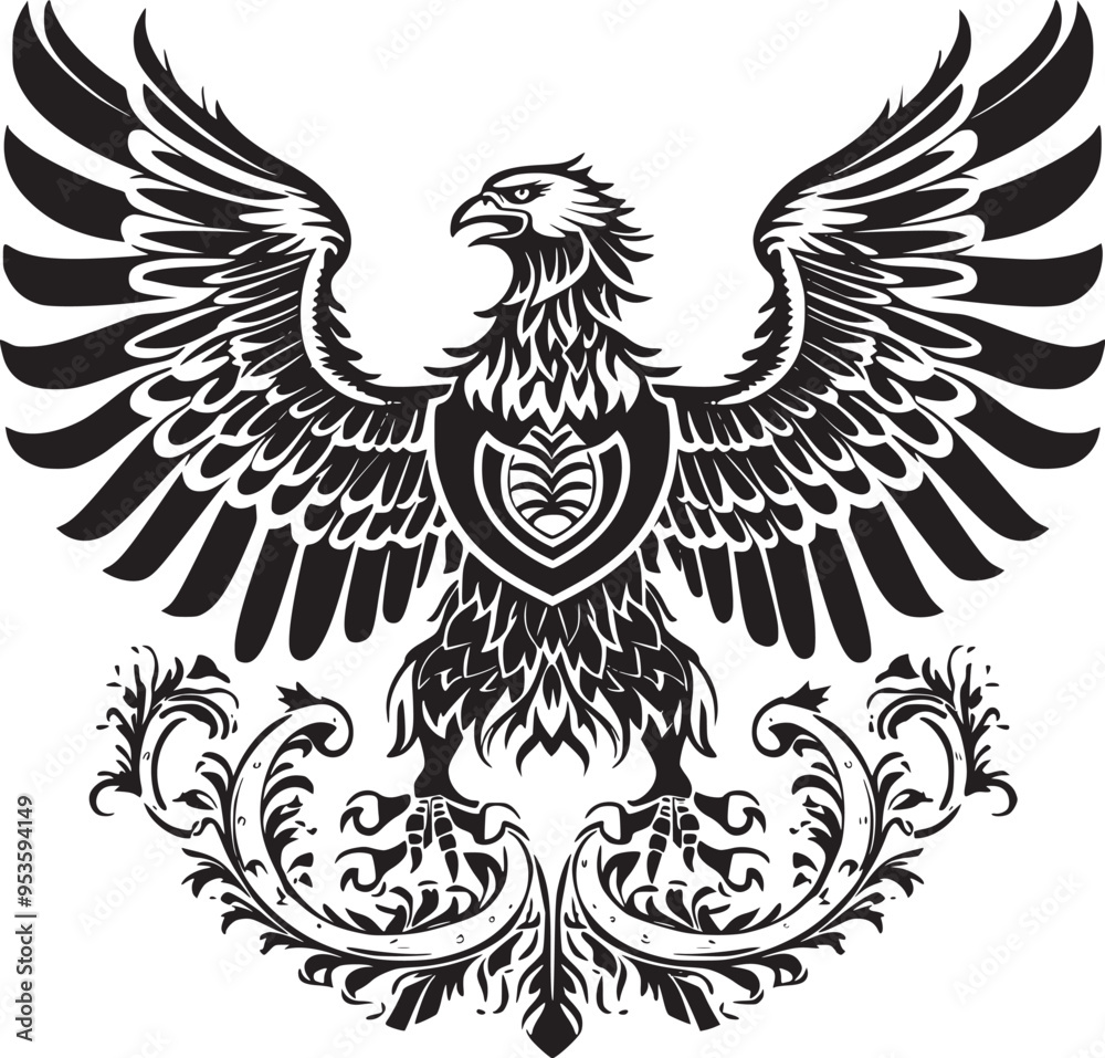 Obraz premium Soaring Eagle: A Powerful Vintage-Style Vector Illustration