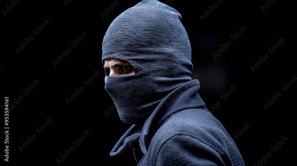 Man in blue hoodie and mask Man in blue hoodie and mask