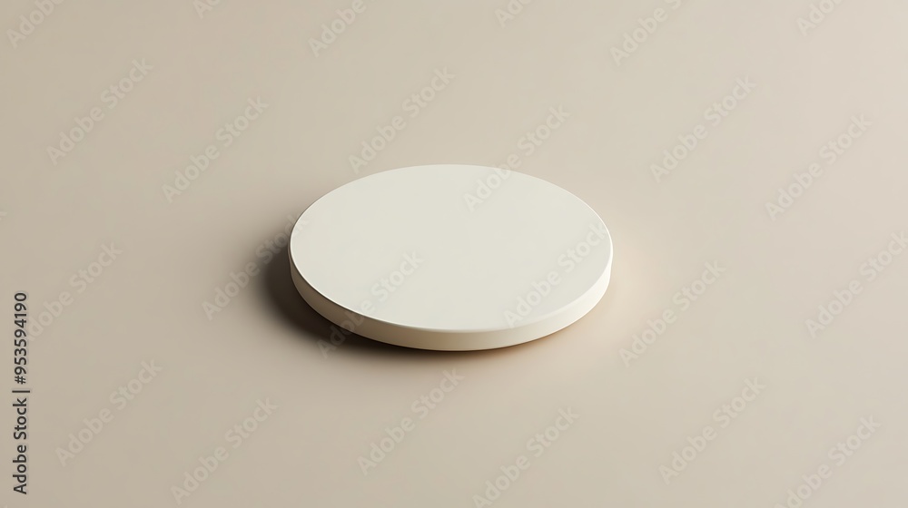 A Single White Circular Platform on a Beige Background A Single White Circular Platform on a Beige Background