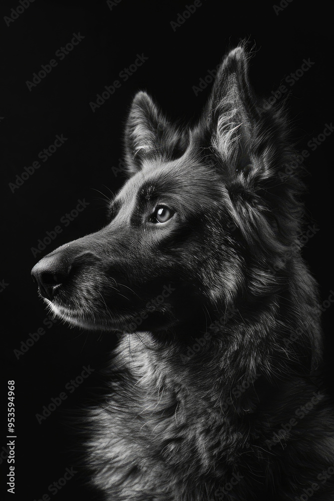 portrait studio photograph of working dog black and white portrait studio photograph of working dog black and white