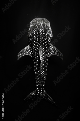 portrait studio photograph of whale shark black and white