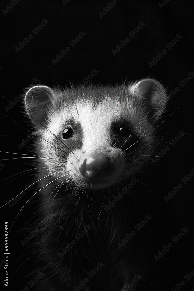 portrait studio photograph of virginia opossum black and white