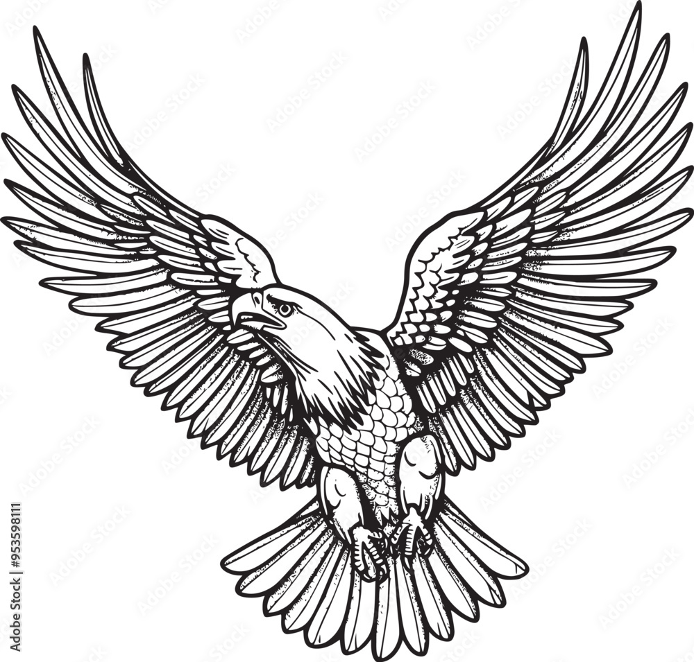 Fototapeta premium Soaring Eagle: A Powerful Vintage-Style Vector Illustration