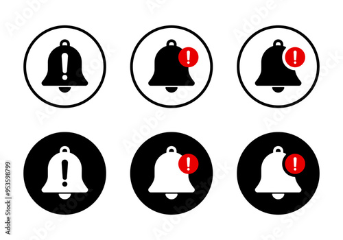 Warning notification bell icon on circle background. Emergency alert concept