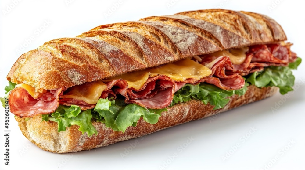 Gourmet Sandwich with Lettuce Cheese and Salami Generative AI