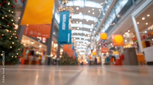 Festive Shopping Mall with Bright Holiday Decorations and Seasonal Lights