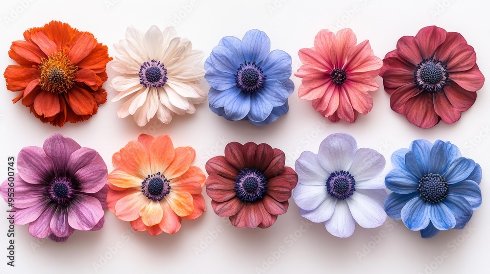 Colorful Flowers in a Row Generative AI Colorful Flowers in a Row Generative AI