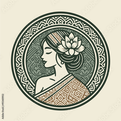 Elegant vintage-style Thai herbal cosmetic logos featuring traditional women, herbal elements, and natural, earthy tones.