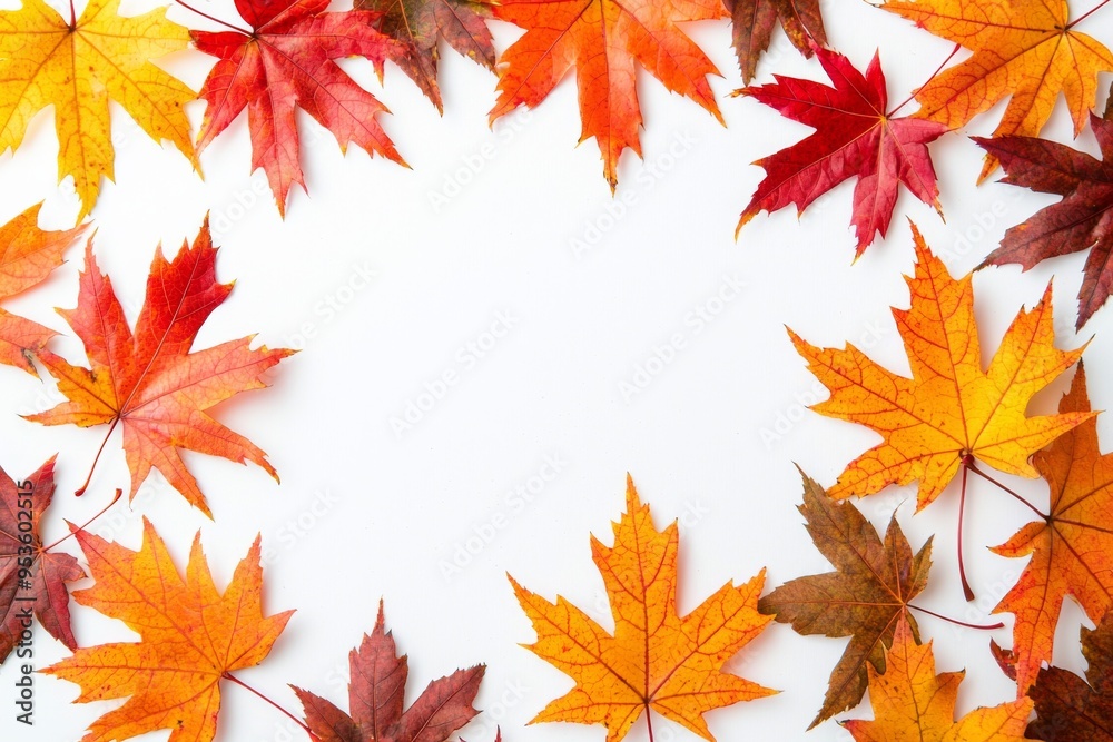 Autumn Maple Leaves Flat Lay White Background created with Generative AI Autumn Maple Leaves Flat Lay White Background created with Generative AI