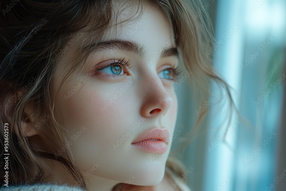 Woman with a Longing Expression Staring Out the Window as She Misses Her Loved One Woman with a Longing Expression Staring Out the Window as She Misses Her Loved One