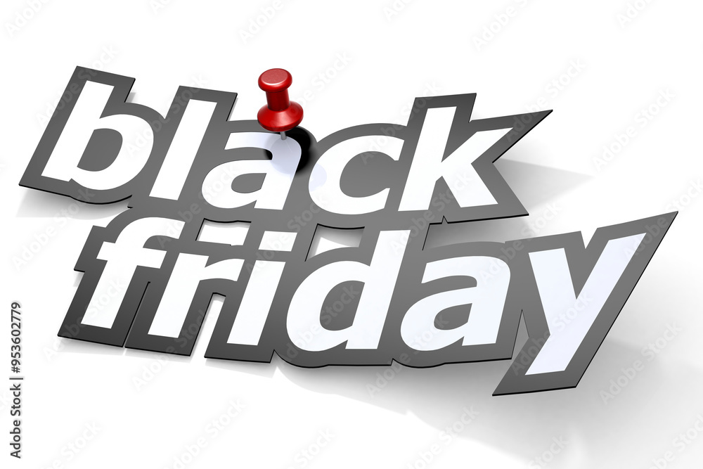 Black Friday word pin with thumbtack Black Friday word pin with thumbtack