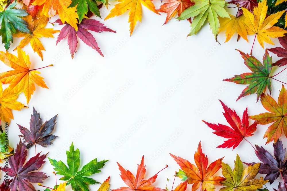 Autumn Maple Leaves Flat Lay White Background created with Generative AI Autumn Maple Leaves Flat Lay White Background created with Generative AI