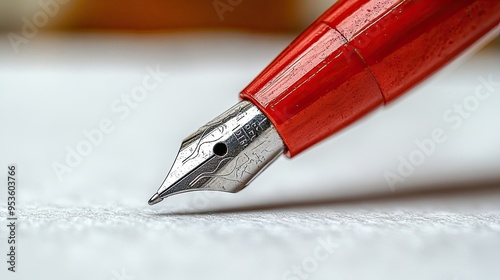 Hand Writing with a Red Pen on White Paper, Representing Communication and Personal Expression photo