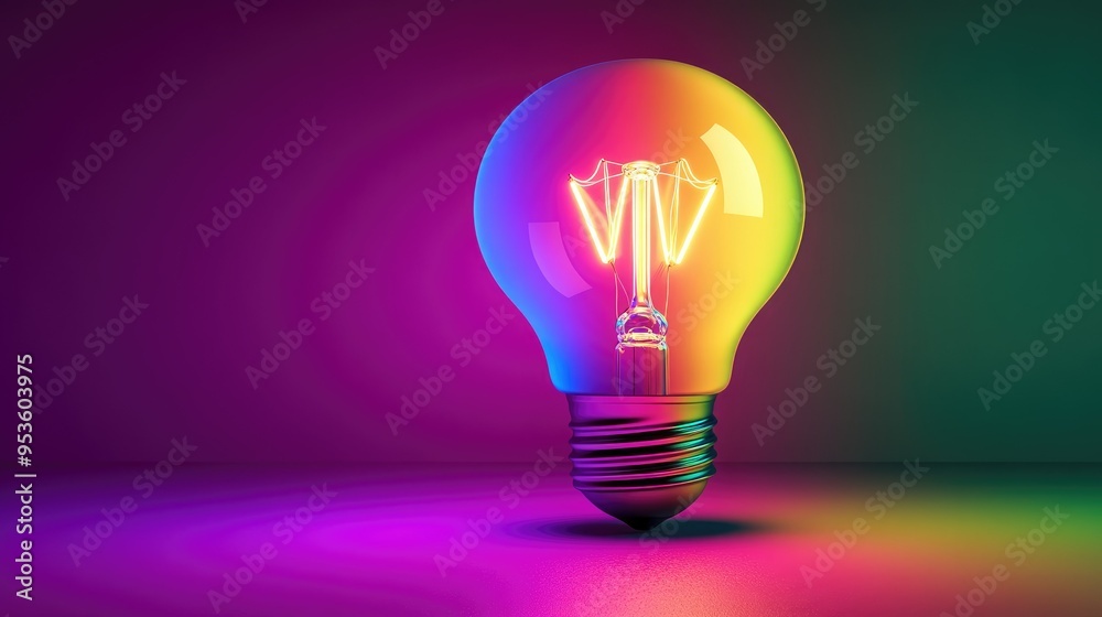 a colorful glowing idea bulb lamp, visualization of brainstorming and creative thinking a colorful glowing idea bulb lamp, visualization of brainstorming and creative thinking