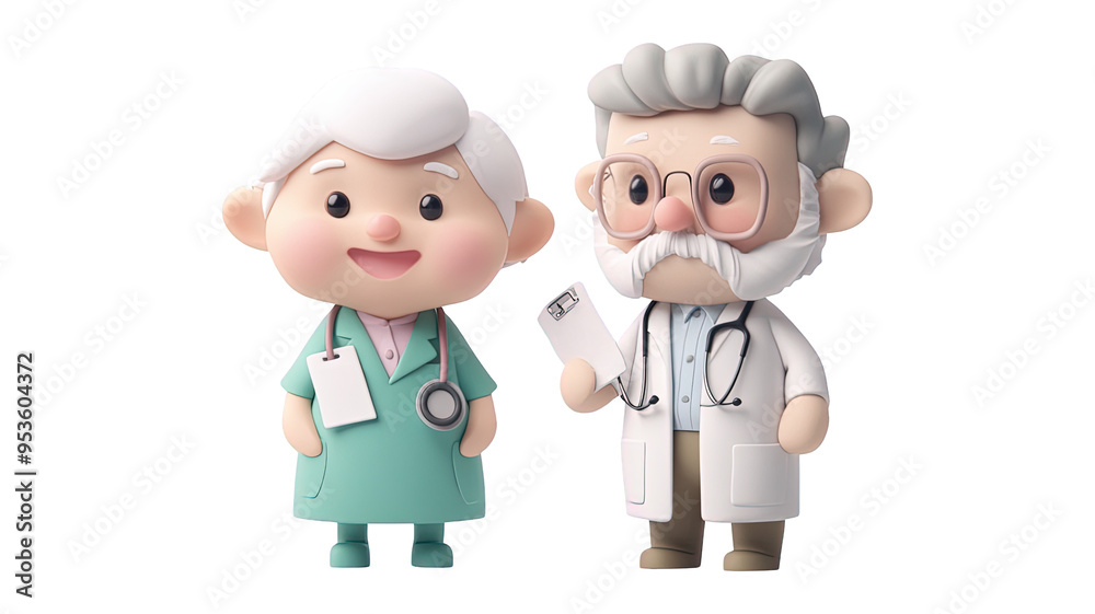 Grandpa And Grandma Doctor Characters With Stethoscopes Isolated On Transparent Png Background, Ideal For Healthcare-Themed Designs And Medical Story Illustrations . Generative ai Grandpa And Grandma Doctor Characters With Stethoscopes Isolated On Transparent Png Background, Ideal For Healthcare-Themed Designs And Medical Story Illustrations . Generative ai