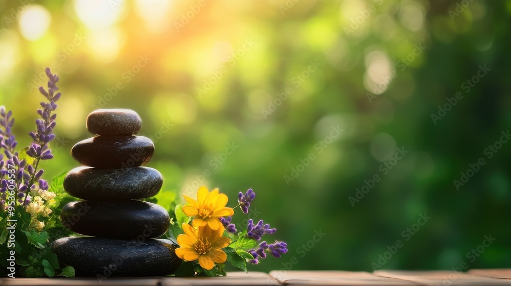 Zen Garden Detox Setup with Stacked Stones and Greenery, Promoting Balance and Peace