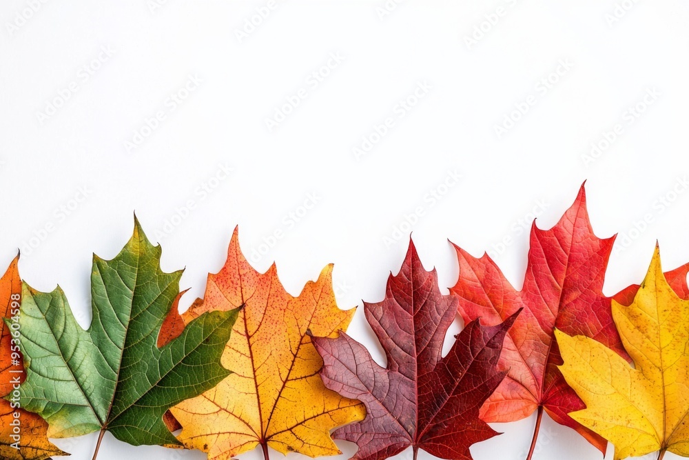 Autumn Maple Leaves Flat Lay White Background created with Generative AI Autumn Maple Leaves Flat Lay White Background created with Generative AI