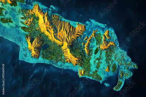 Technical aerial visual, 3D LiDAR GIS aerial map satellite scan model isolated, showing Tuguegarao, Philippines. Elevation, topography, render photo