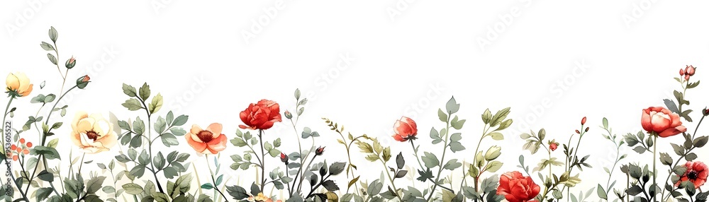 Detailed Botanical Frame with Flowers and Leaves for Nature Themed Designs Detailed Botanical Frame with Flowers and Leaves for Nature Themed Designs
