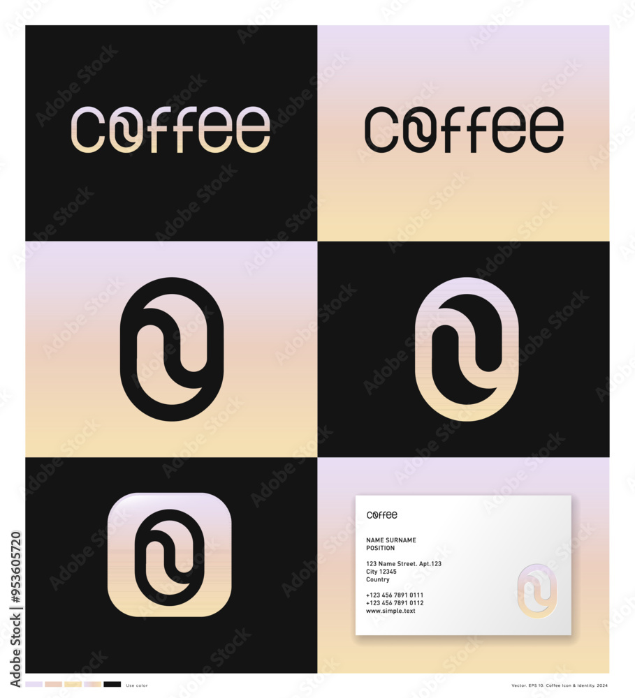 Coffee logo. Letter O, symbol of balance as coffee bean. Identity, App icon, business card. Coffee logo. Letter O, symbol of balance as coffee bean. Identity, App icon, business card.