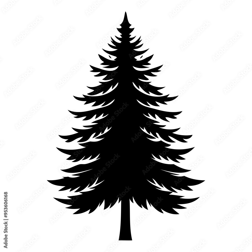 Obraz premium Single fir tree Black silhouette Vector illustration isolated on a white background
