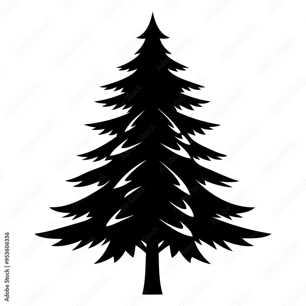 Obraz premium Single fir tree Black silhouette Vector illustration isolated on a white background