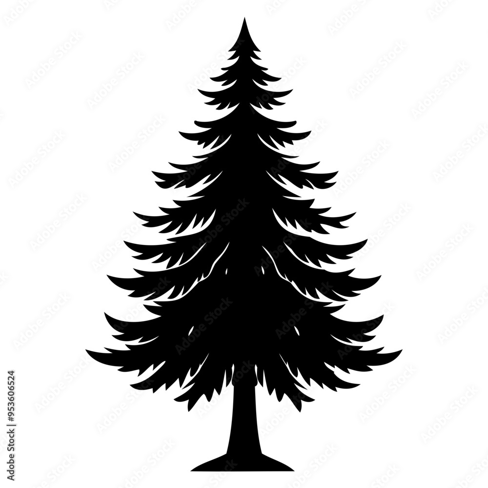 Obraz premium Single fir tree Black silhouette Vector illustration isolated on a white background