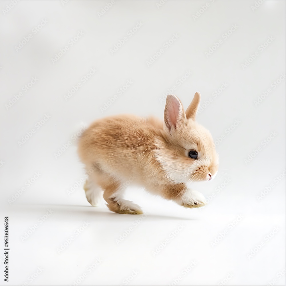 A Small, Light Brown Rabbit Running on a White Background A Small, Light Brown Rabbit Running on a White Background