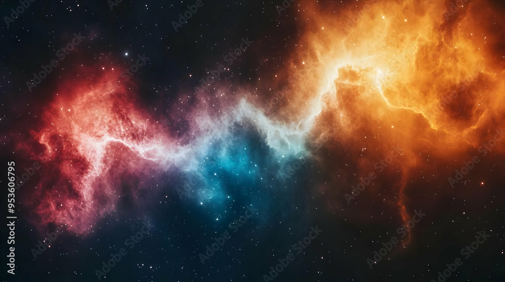 Cosmic Nebula with Red Blue and Orange Gas Clouds Cosmic Nebula with Red Blue and Orange Gas Clouds
