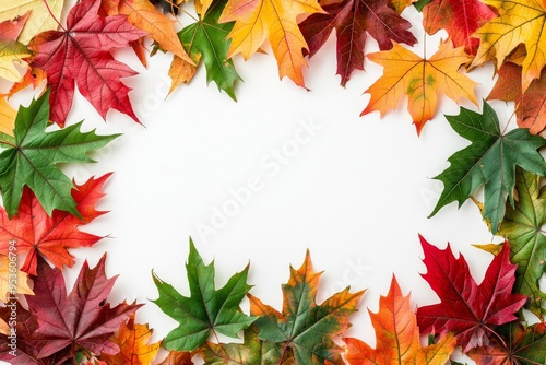 Autumn Maple Leaves Flat Lay White Background created with Generative AI