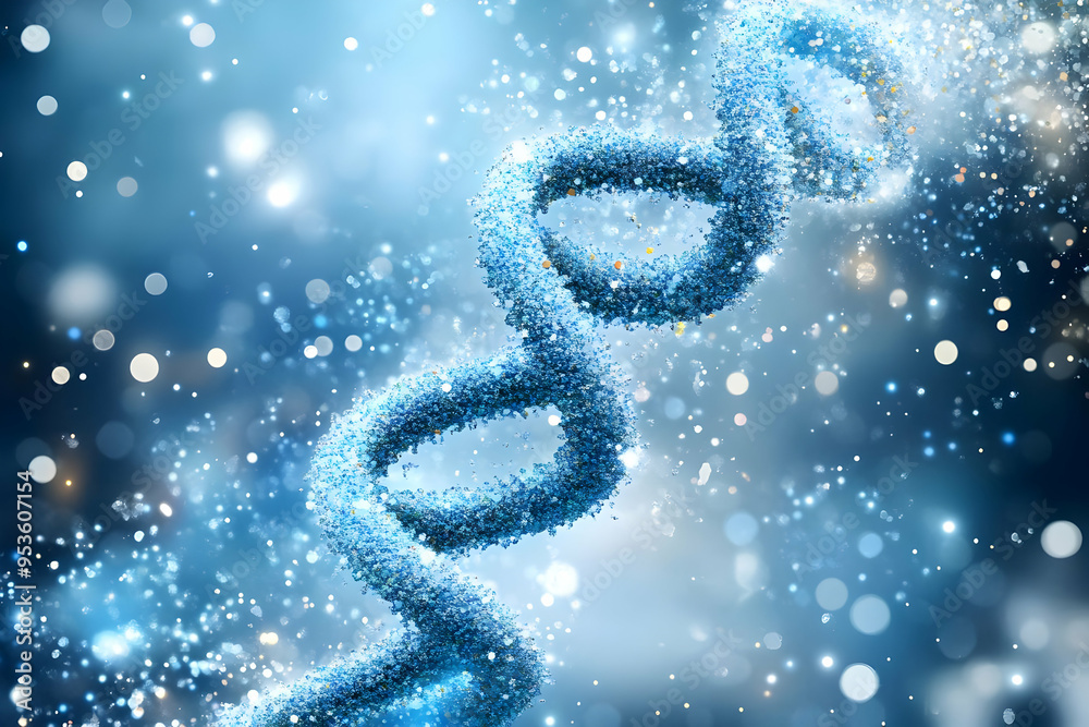 Blue DNA Double Helix on a Sparkling Background Blue DNA Double Helix on a Sparkling Background