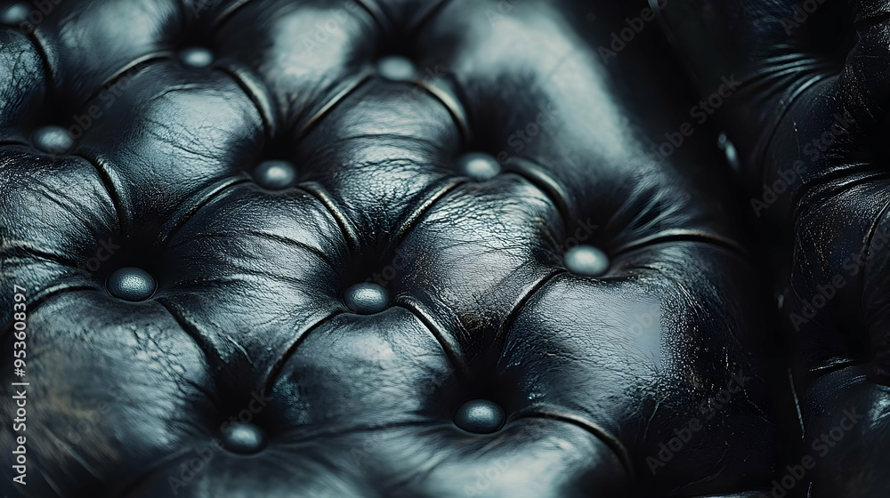 Naklejka premium Closeup Texture of Black Leather Upholstery with Buttons