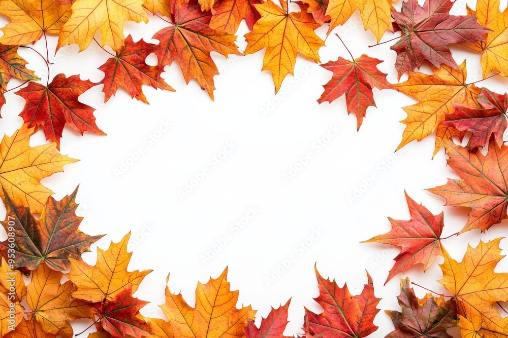 Fototapeta premium Autumn Maple Leaves Flat Lay White Background created with Generative AI